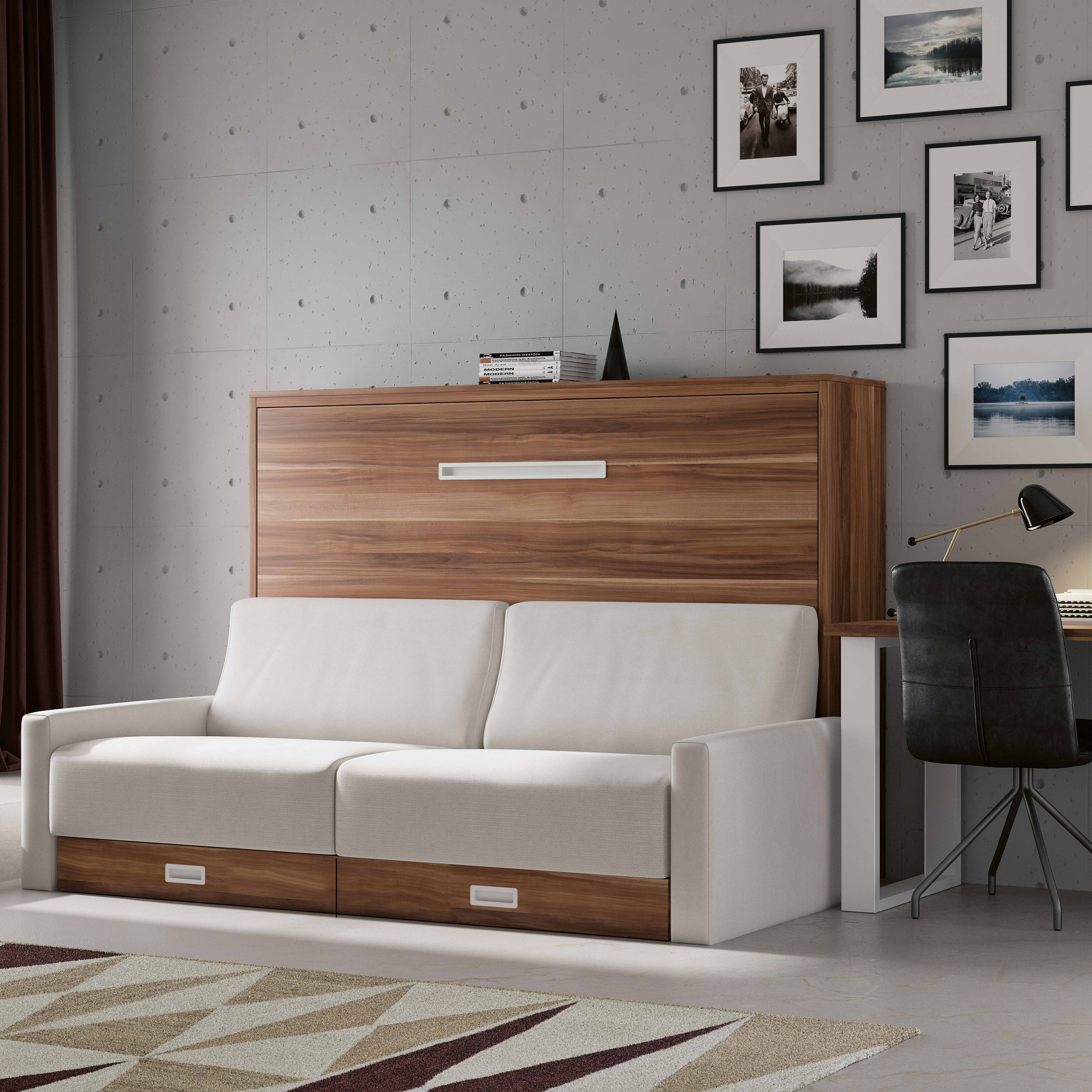 Ensemble lit escamotable horizontal avec canapé et bureau CITALA